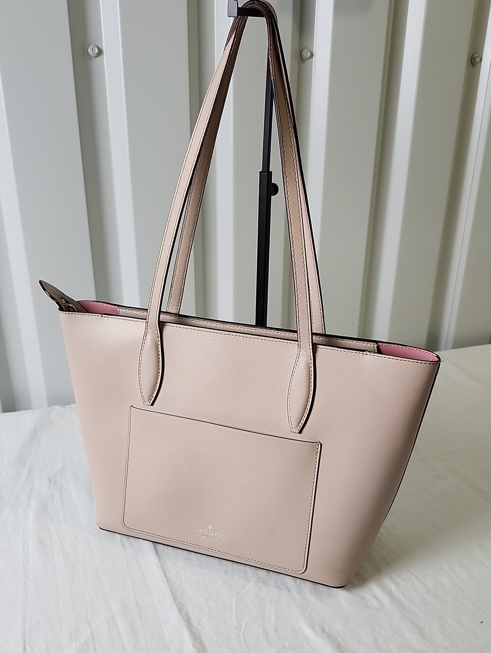 Kate Spade Adel Tote blush pink leather front pocket 11x10x5.5 Damaged Handles
